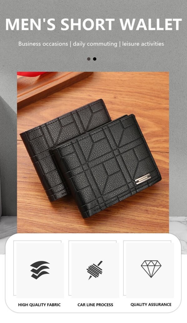 New Men's Wallet Men's Short Wallet Youth Fashion Plaid Horizontal Soft Wallet Large Capacity Multi-Card Wallet